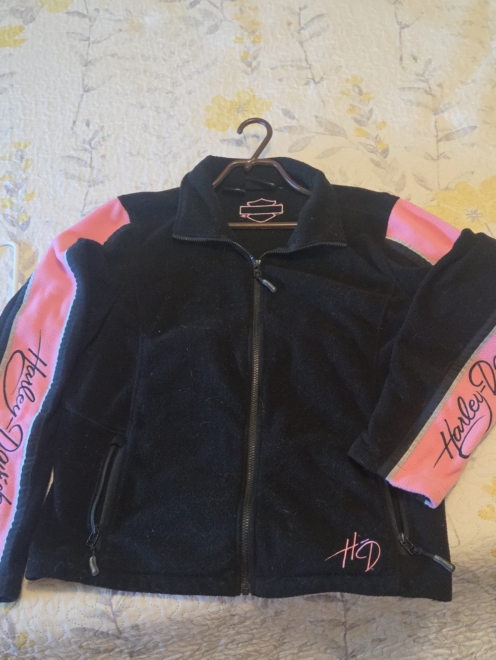 Harley-Davidson Black Fleece Jacket with Pink Sleeve Panels